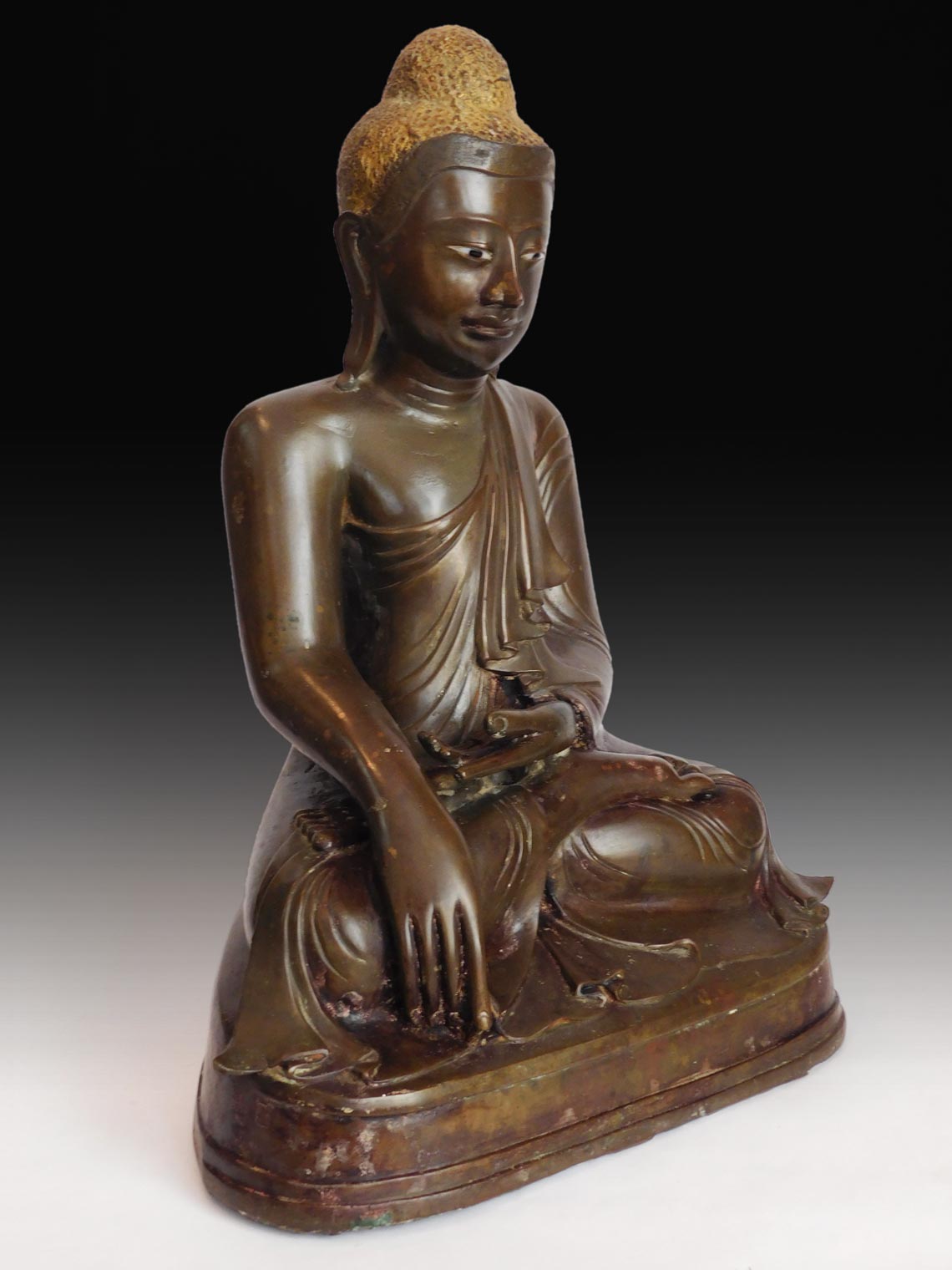 19th Century Earth Witness Myanmar Mandalay Antique Bronze Buddha 18in H 曼德勒大佛