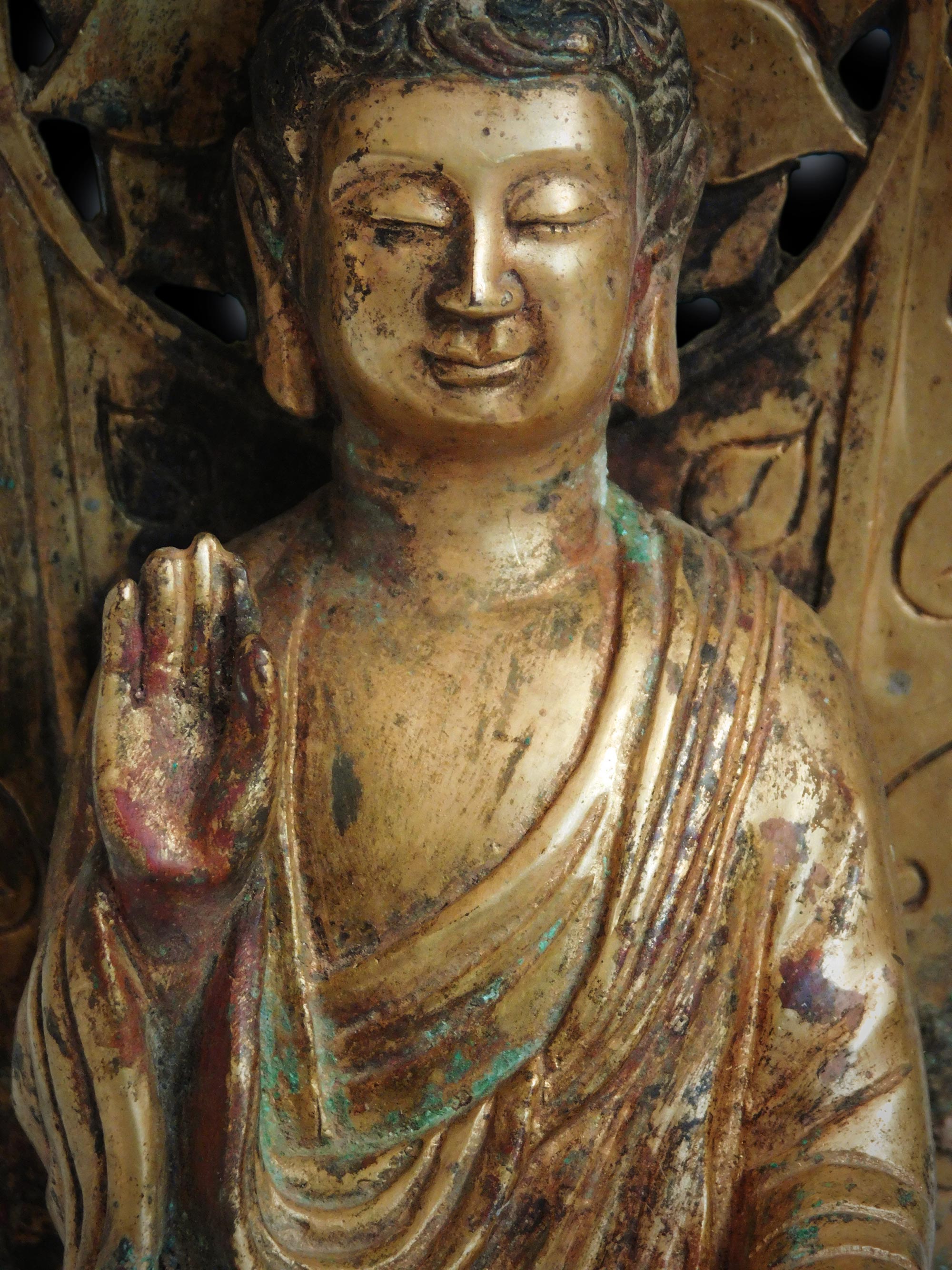 Antique Chinese Excavated Gilt Bronze Wei Dynasty Pensive Maitreya Buddha