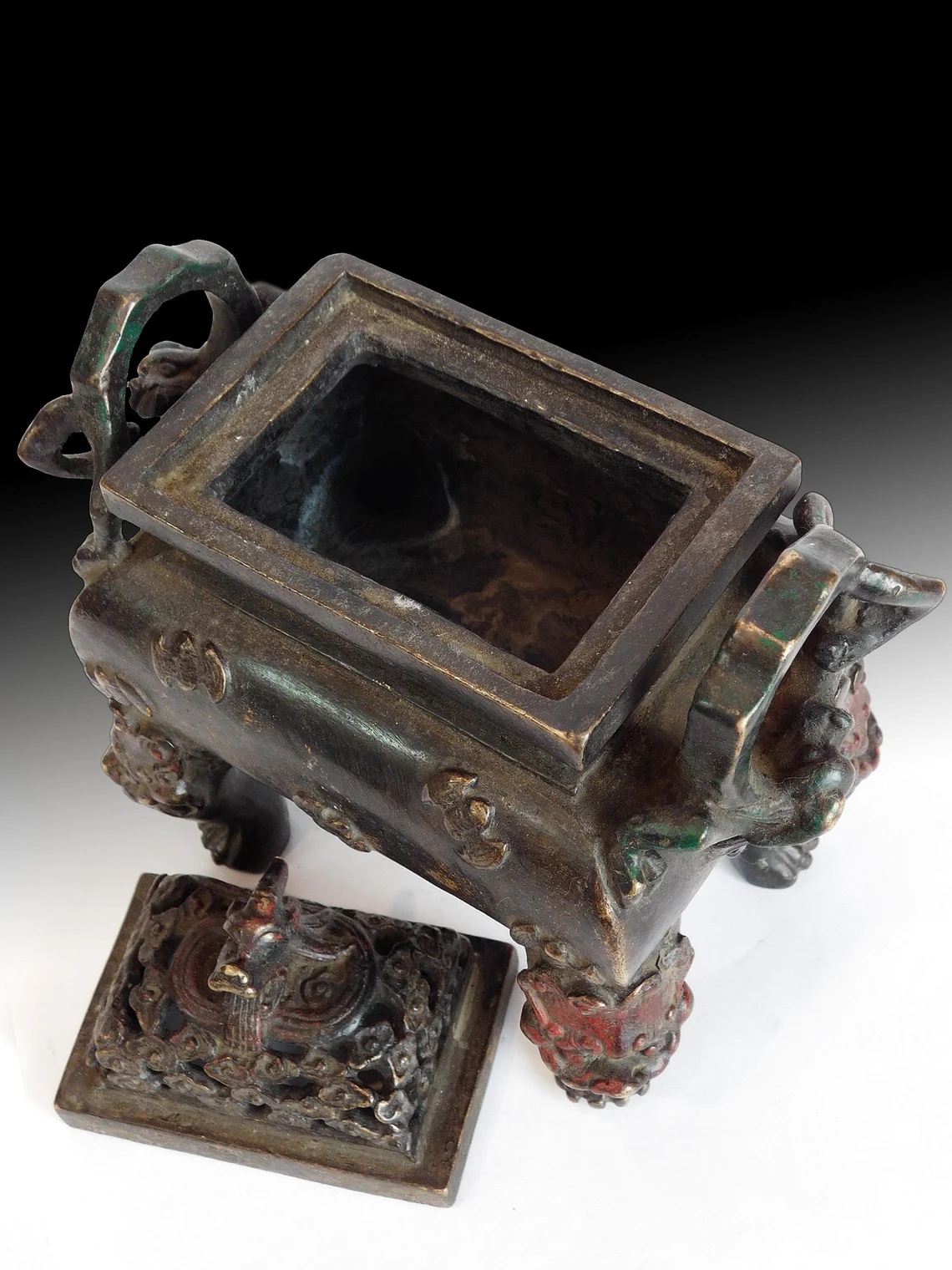 Antique Chinese Qing Bronze Taotie Mask Incense Burner Yungu Seal 清朝云谷香爐