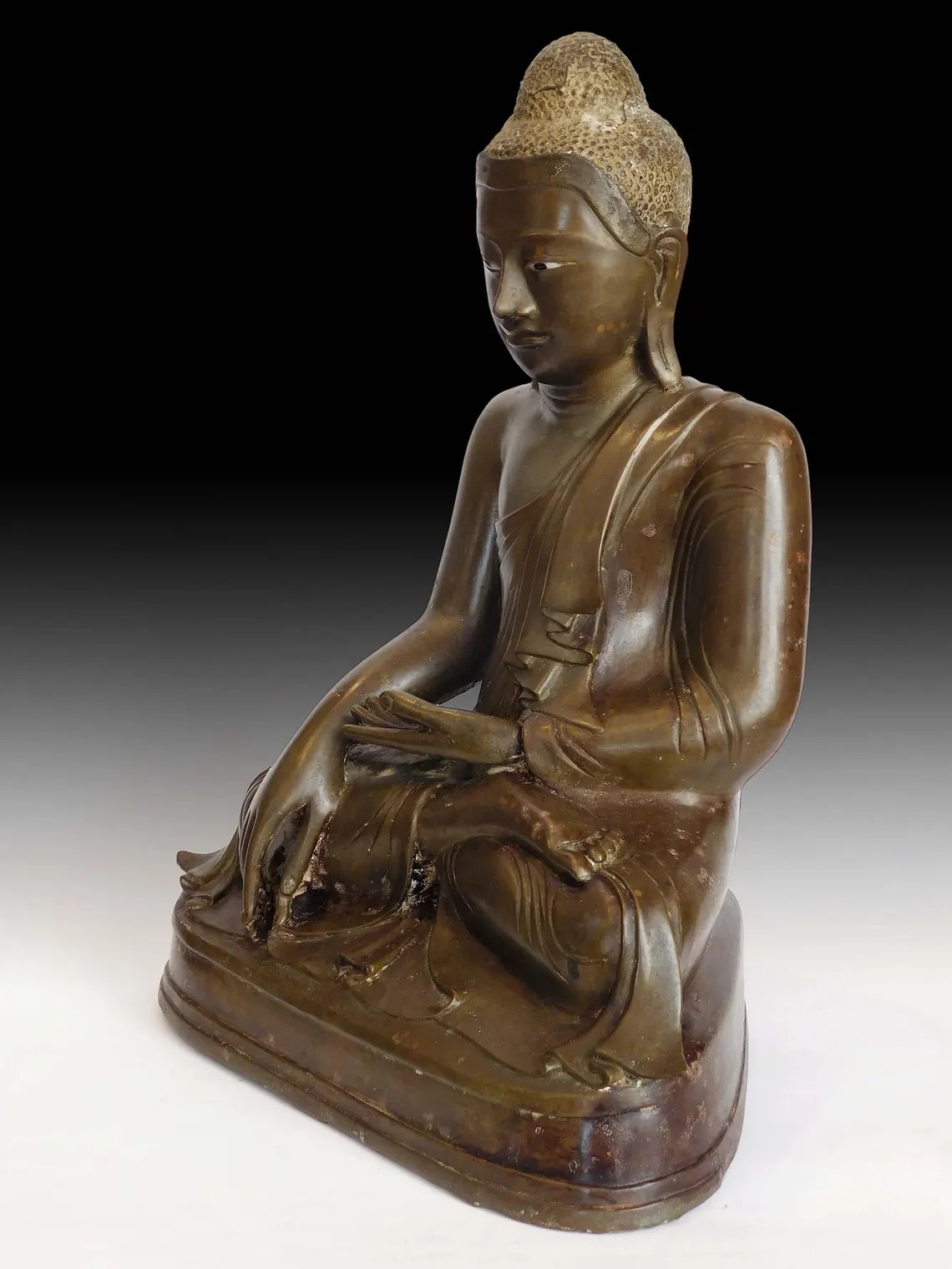 19th Century Earth Witness Myanmar Mandalay Antique Bronze Buddha 18in H 曼德勒大佛