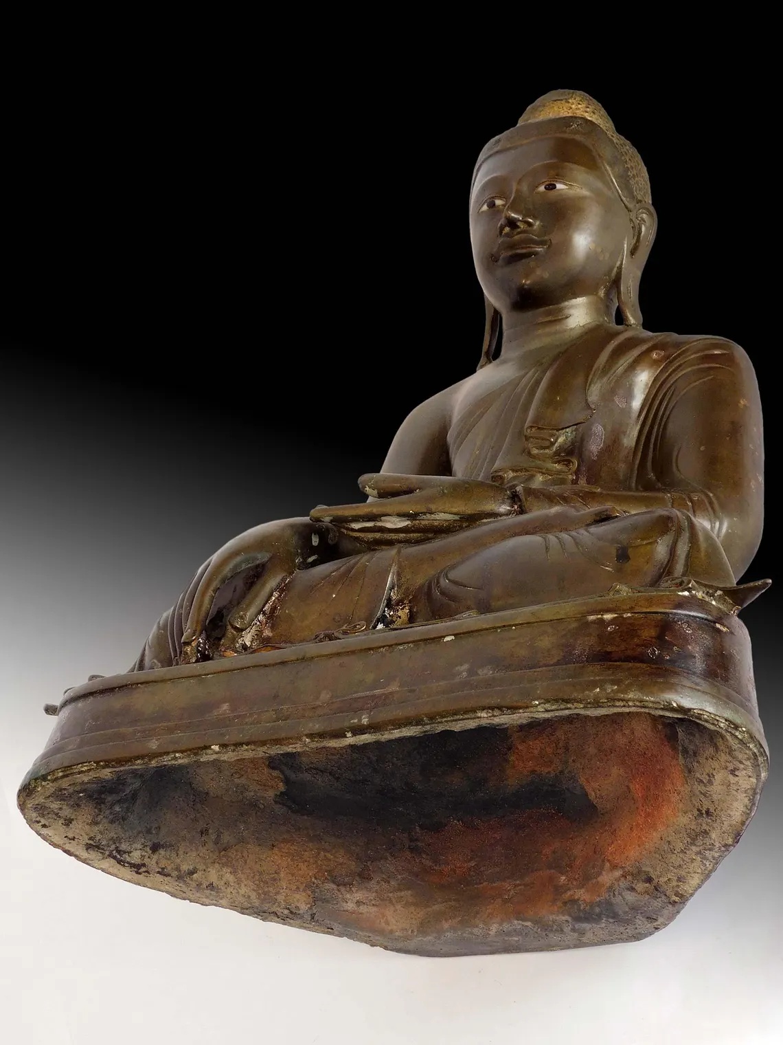 19th Century Earth Witness Myanmar Mandalay Antique Bronze Buddha 18in H 曼德勒大佛