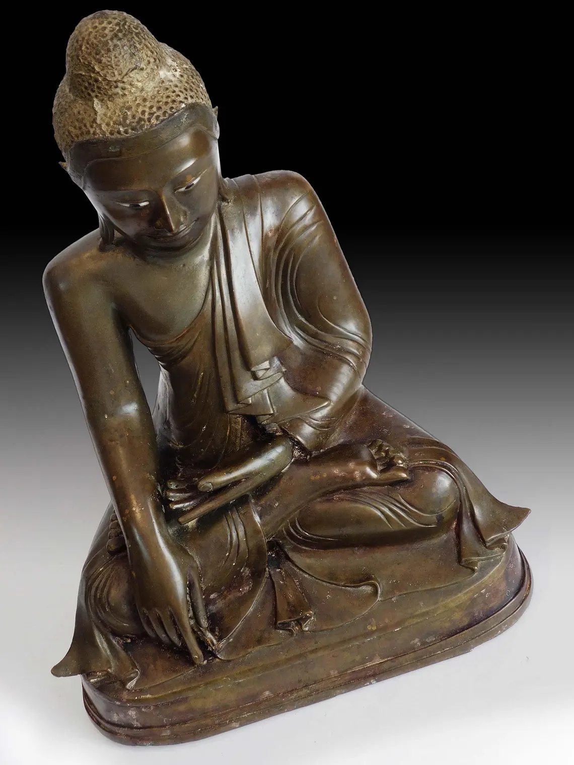 19th Century Earth Witness Myanmar Mandalay Antique Bronze Buddha 18in H 曼德勒大佛