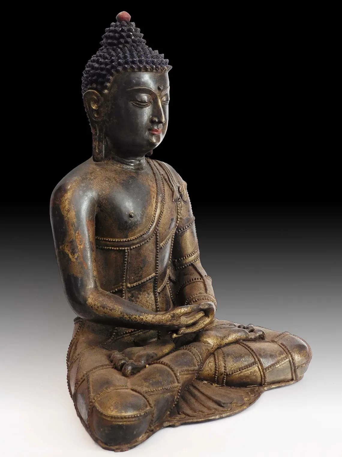 Antique Chinese Bronze Amida Amitabha Meditation Buddha Statue 18”H 阿弥陀如来
