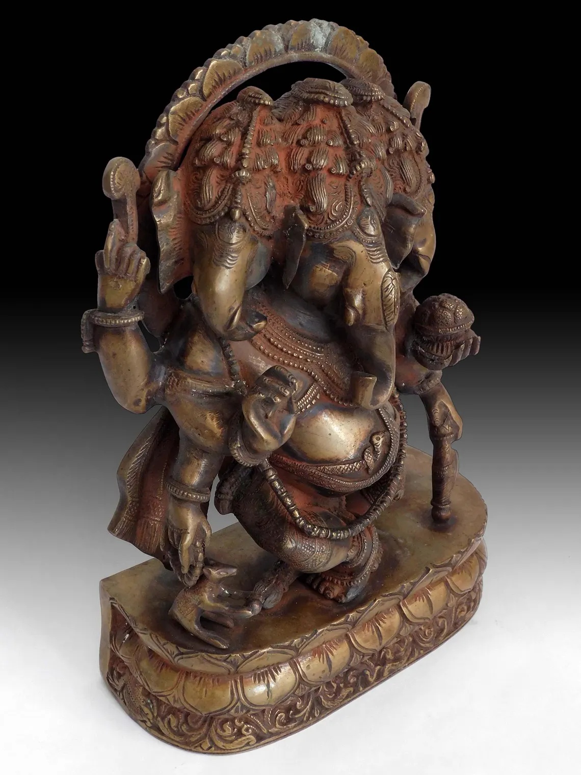 Vintage Hindu Three Headed Ganesha Elephant God Trimukha Ganapati Bronze Statue