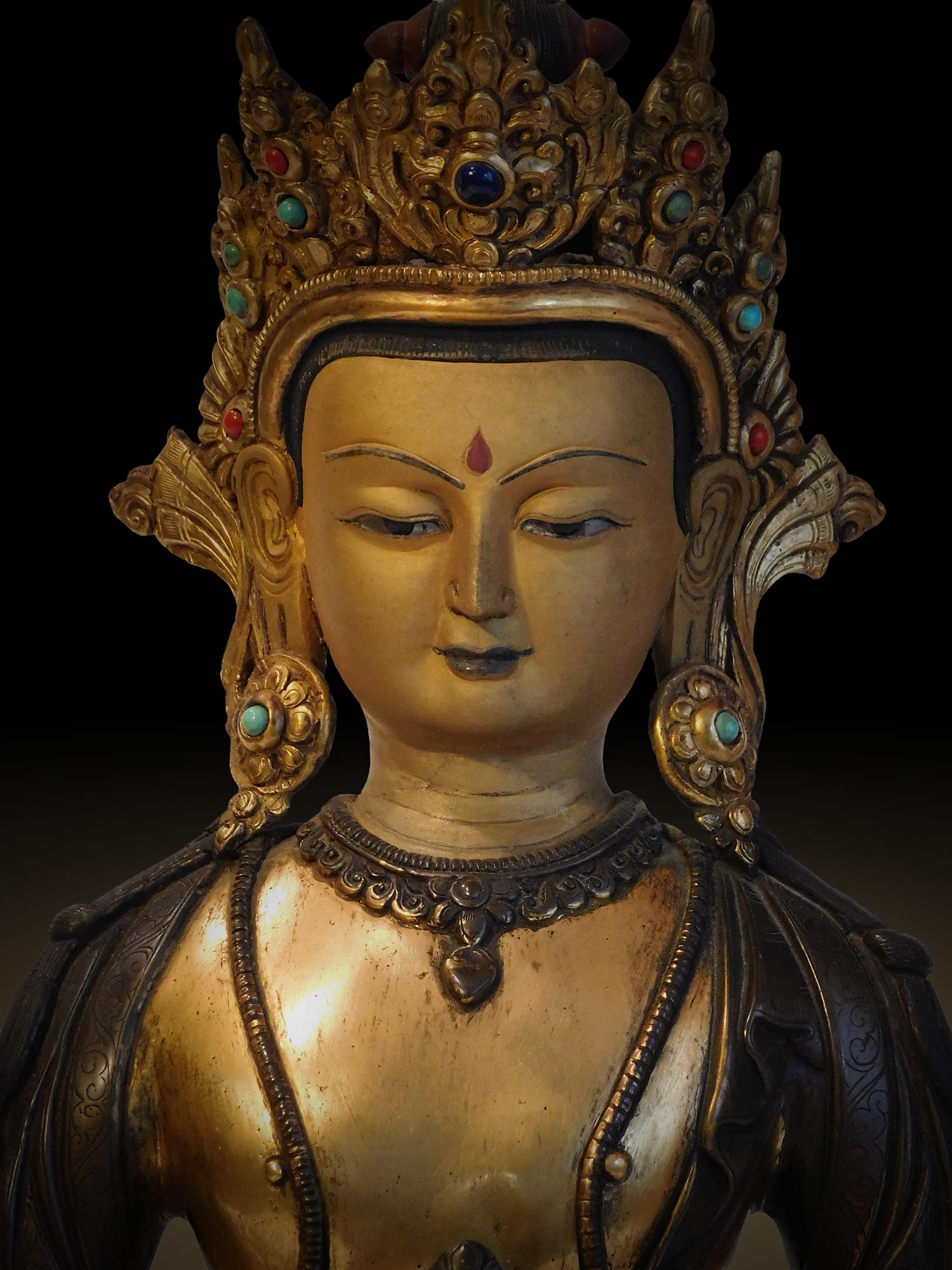 Ming Bronze Amitayus face closeup