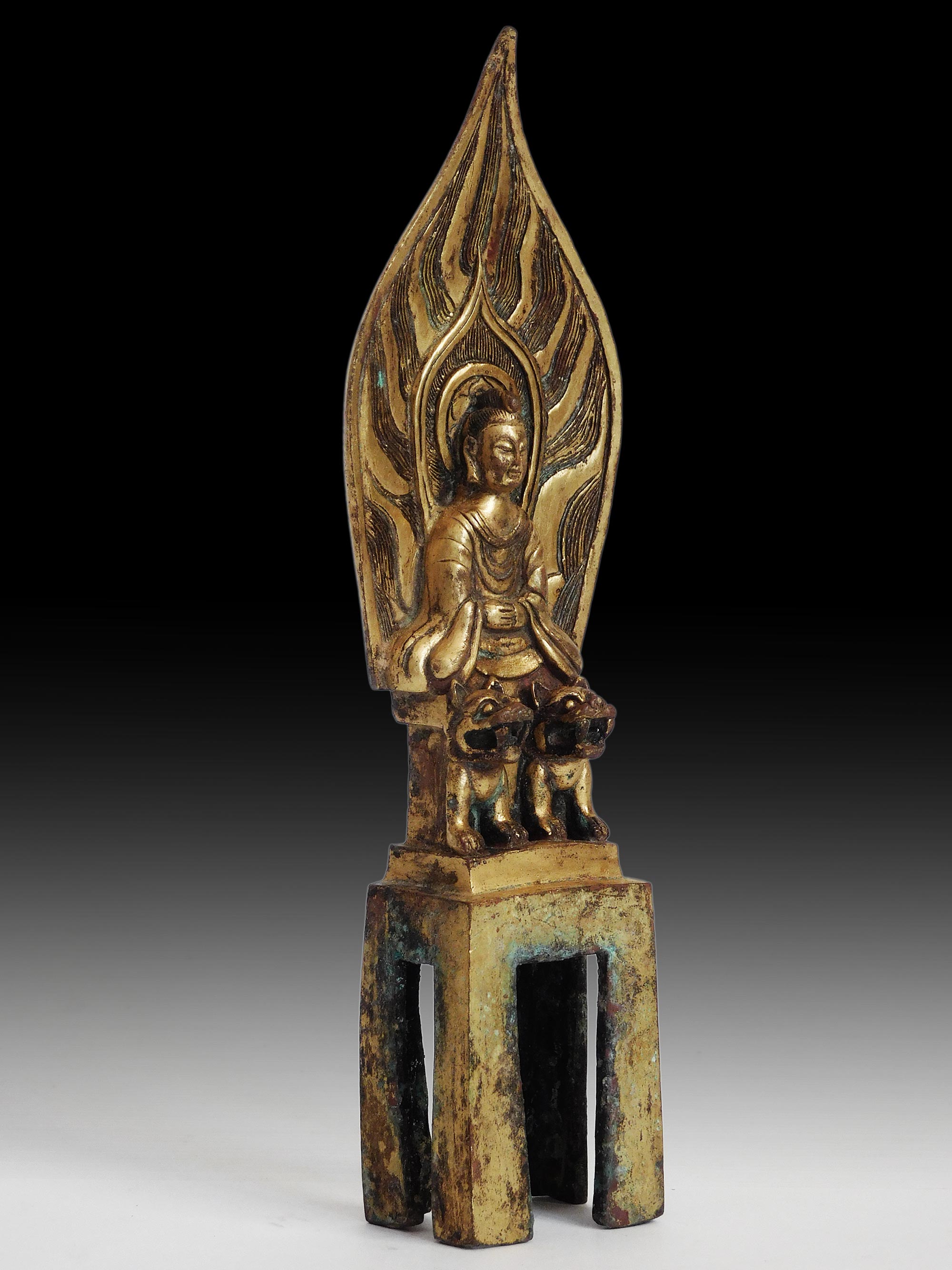 Gilt Bronze Lion Throne Maitreya