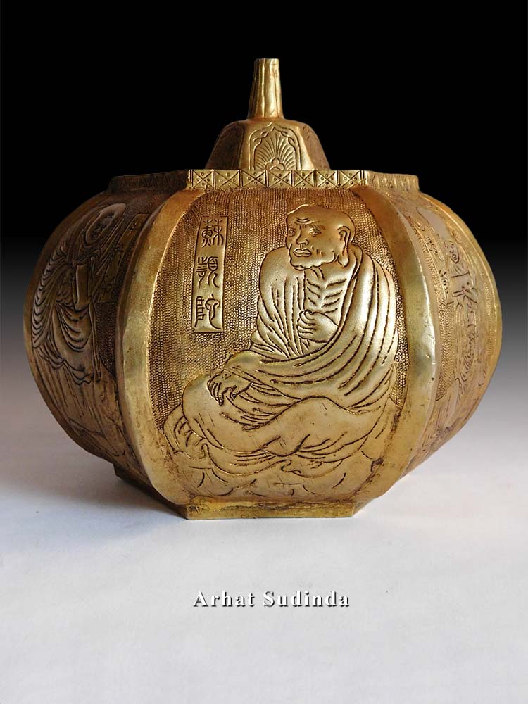 Luohan Repousse Gilt Copper Urn