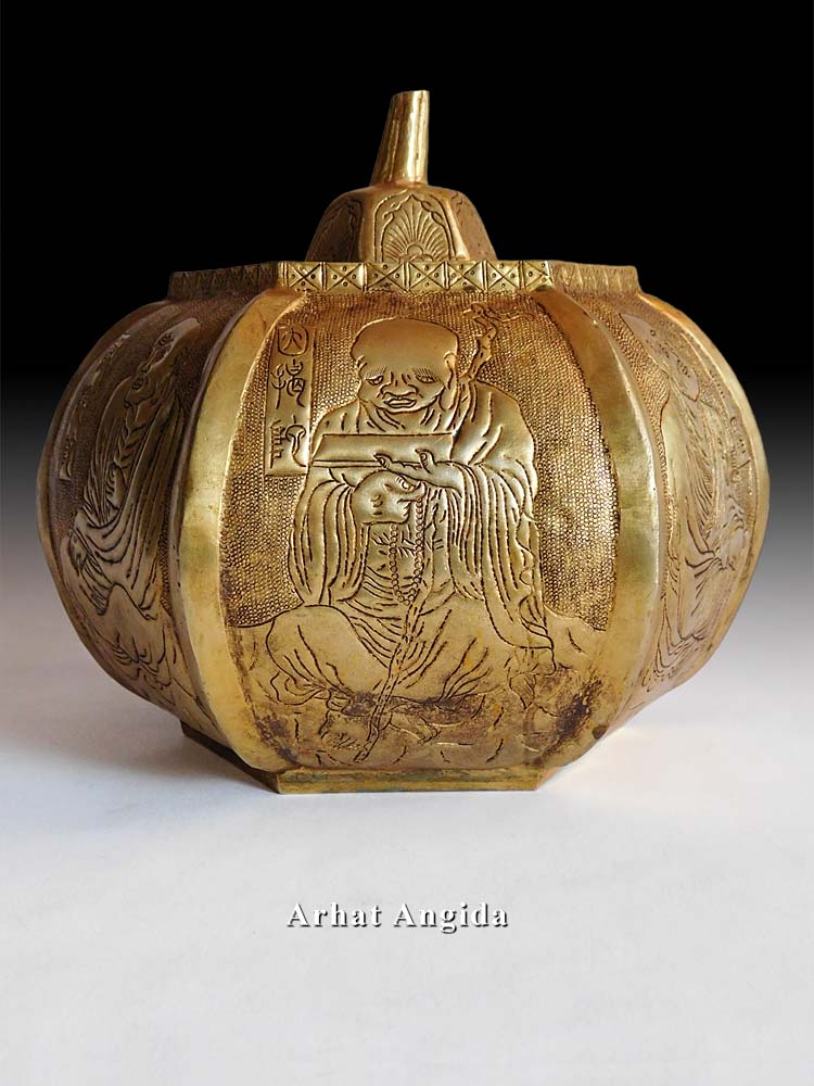Luohan Repousse Gilt Copper Urn