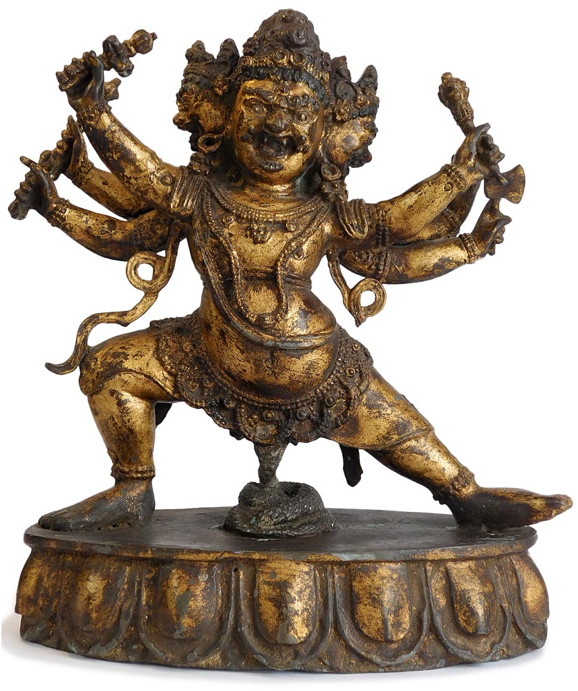 Tibeto Chinese Six Armed Vajrapani Dharmapala Buddha 19th Century Qing Bronze Statue 六手金剛菩薩