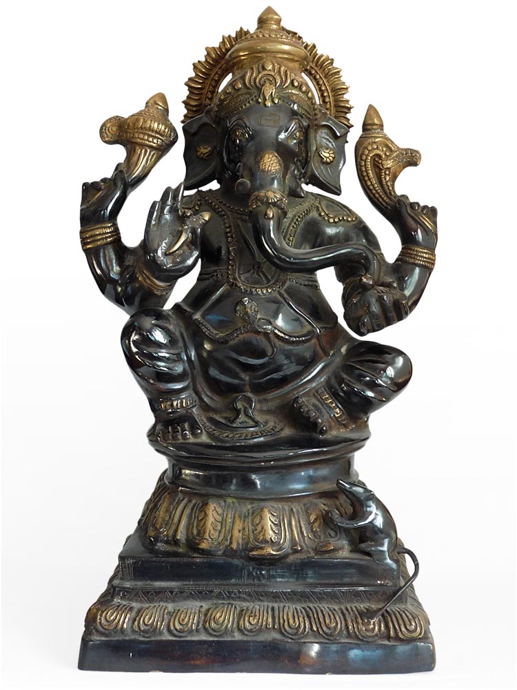 Lg Four Armed God of Wealth Ganesha Vintage Hindu Brass Ganesh Buddha Statue 大聖歓喜天