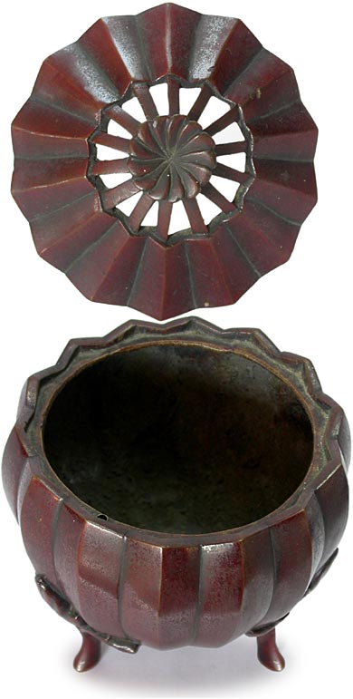 Japanese Tetradecagon Bronze Koro 