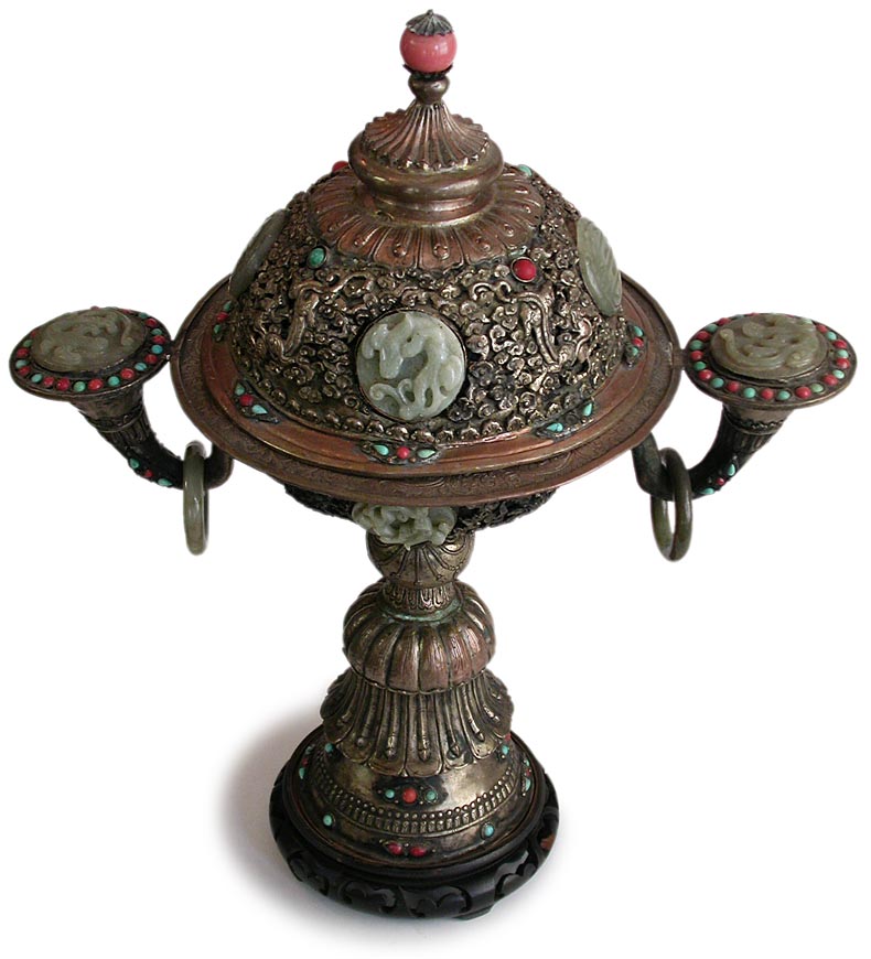 Tibetan Silver Gilt Butter Lamp