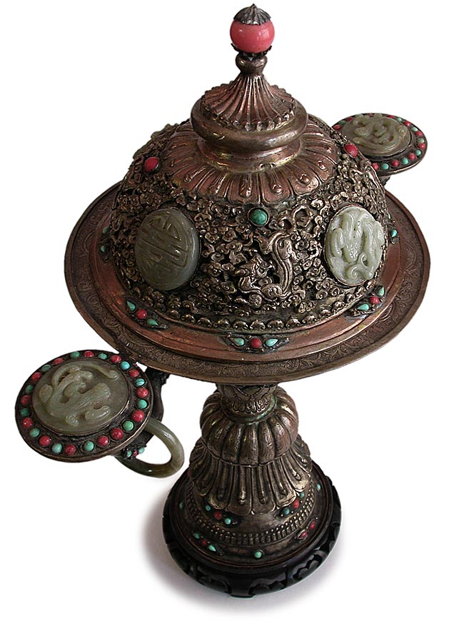 Tibetan Silver Gilt Butter Lamp