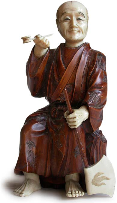 Smoking Wood Worker Okimono