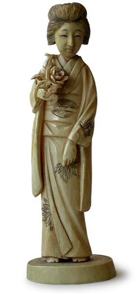  Taisho Okimono of Geisha Holding Flower Okimono