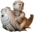 Benkei rides carp netsuke