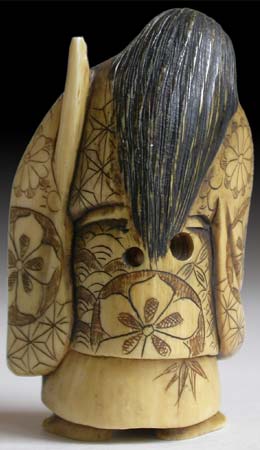 Antique Japanese Kabuki Samurai Rotating Mask Netsuke back