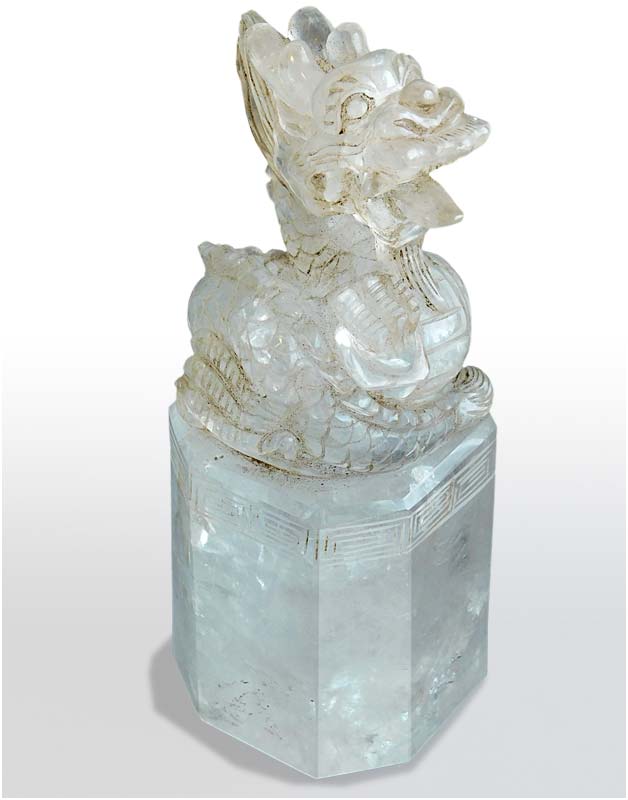 Natural Crystal Dragon Vintage Chinese Scholar's Desk Carved Clear Quartz Scroll Weight 書桌水晶龍