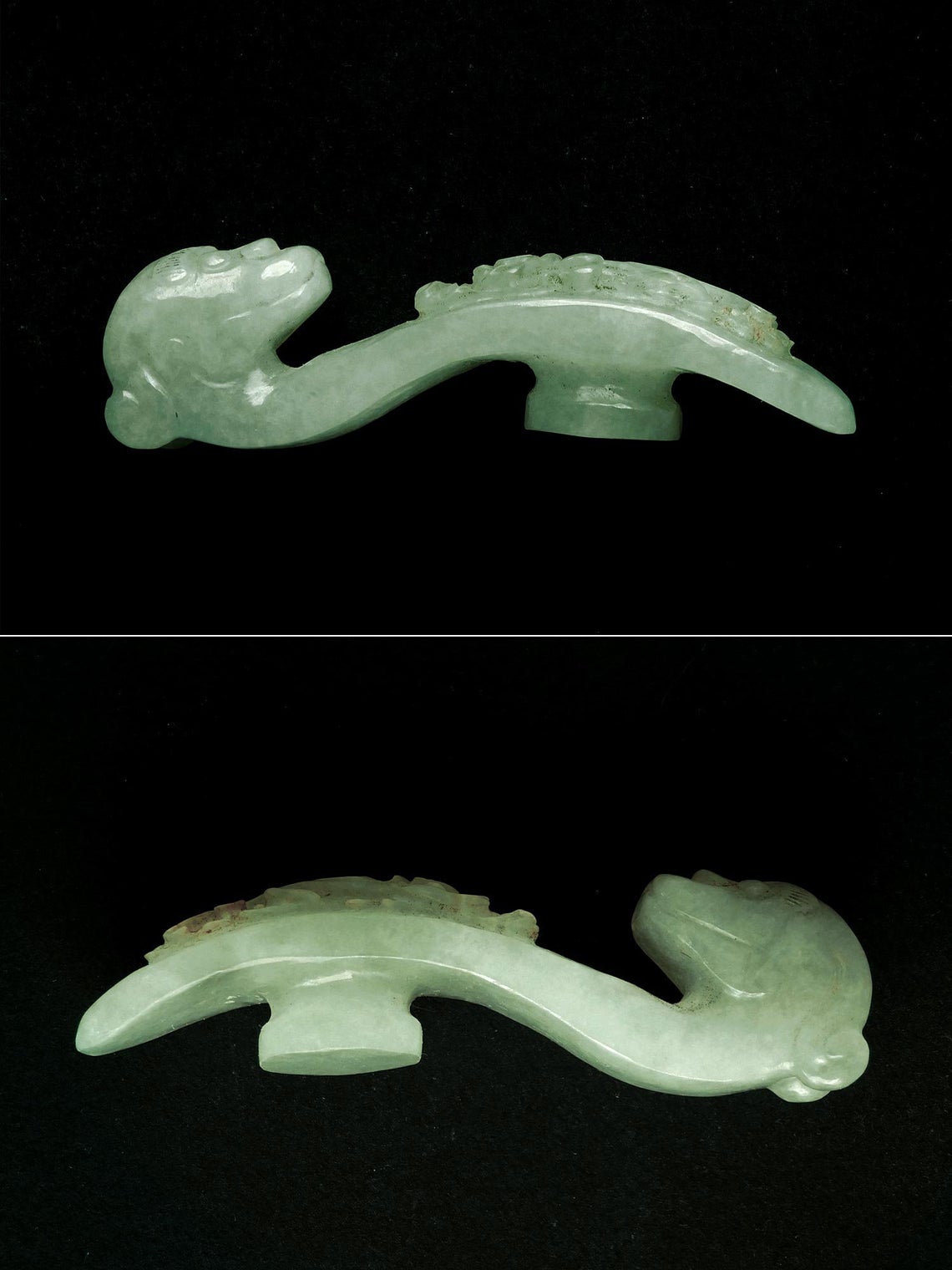 Jadeite Chilong Dragon Belt Hook Antique Chinese Archaic Green Jade Carving 古董青玉雕螭龍钩