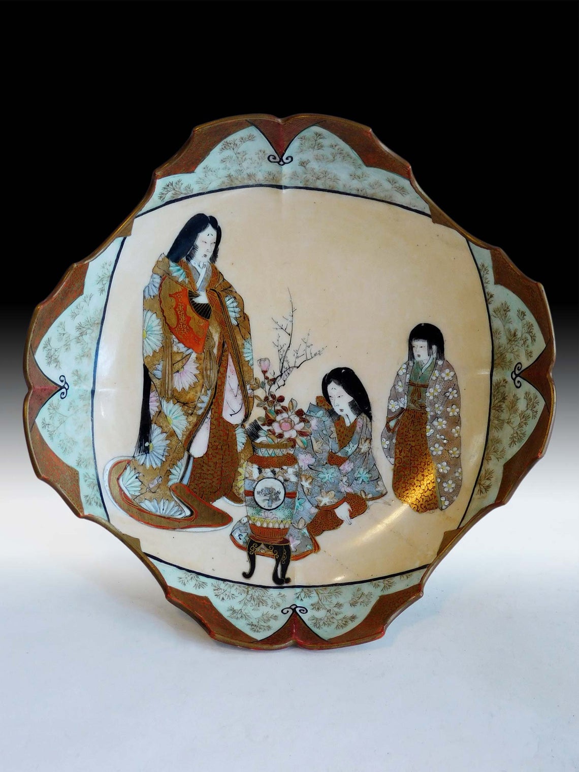 Antique Japanese Empress Dowager Imperial Family Kado Kutani Dish 皇室太后華道九谷焼