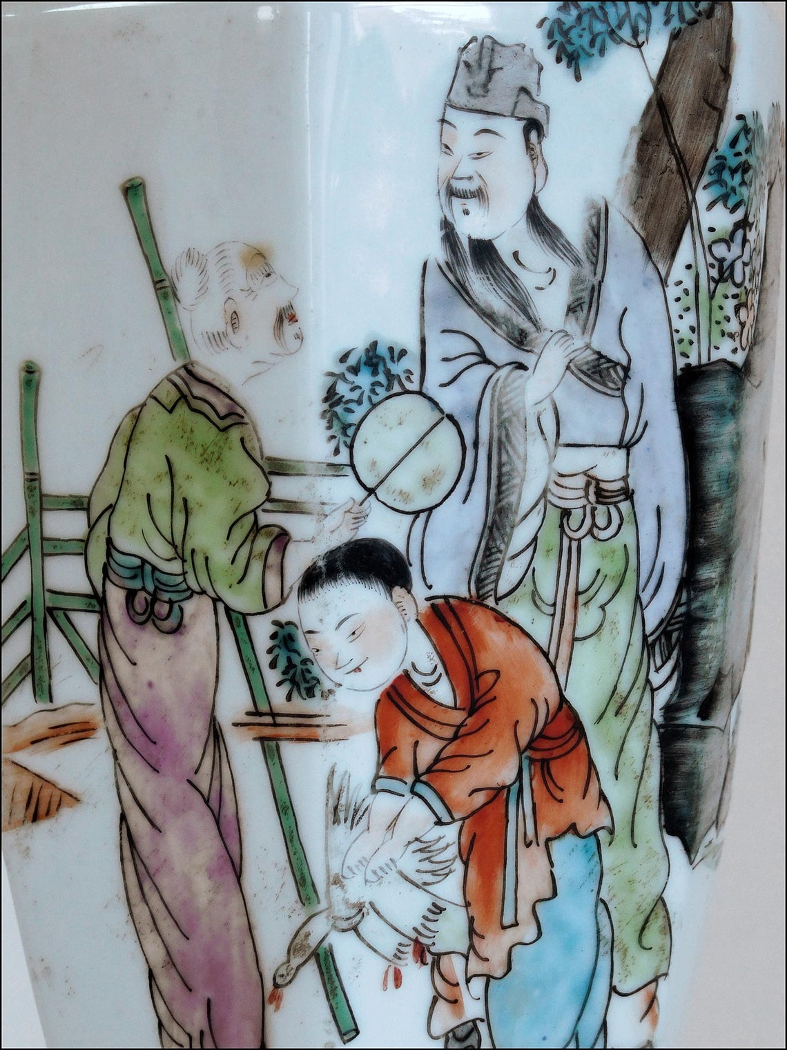 Xizhi Goose Love Story Antique Chinese Porcelain Vase Tongzhi Sealmark 王羲之愛鵝