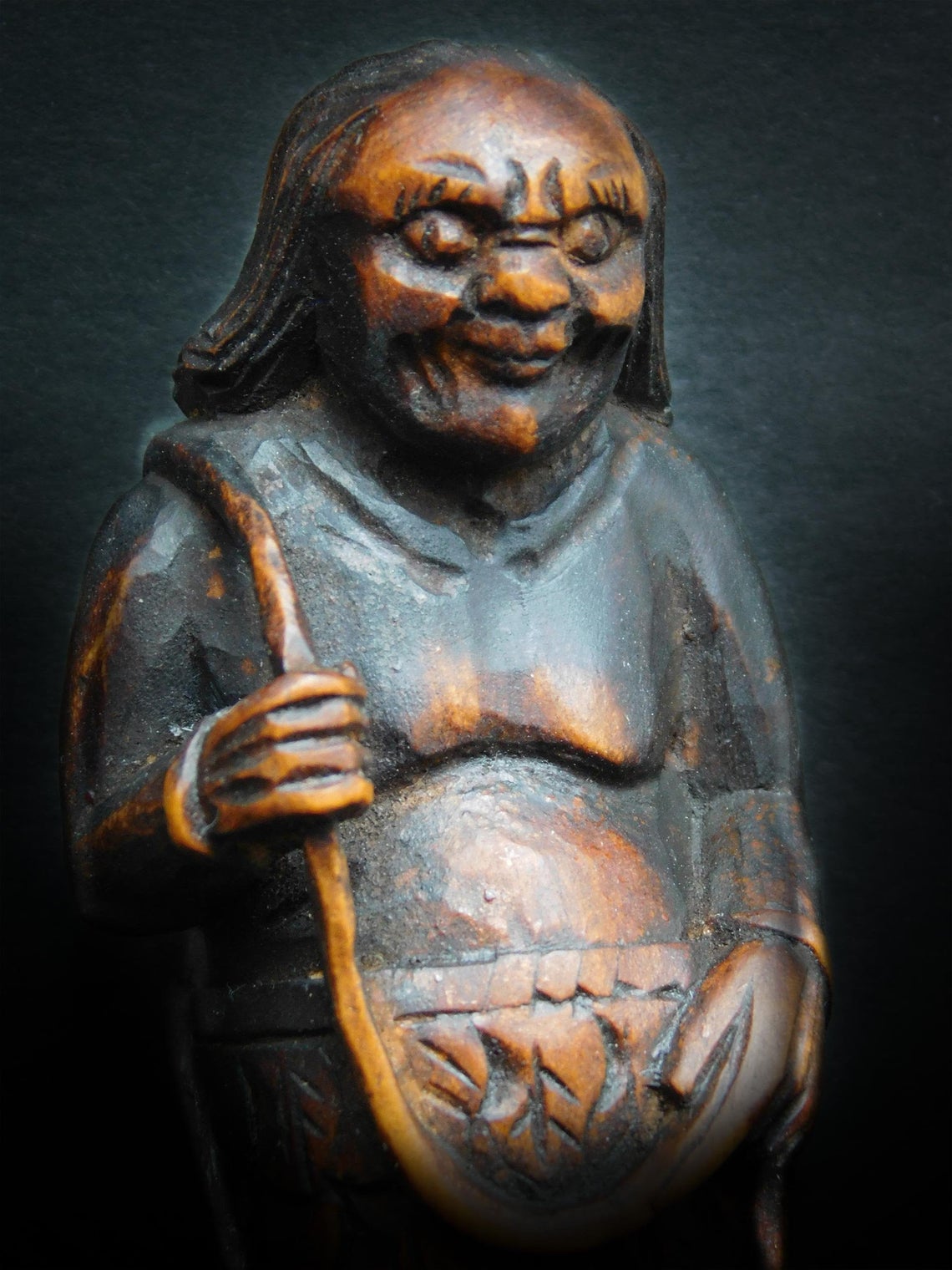 Long Legged Ashinaga Tenaga Japanese Edo Period Carved Antique Wood Netsuke