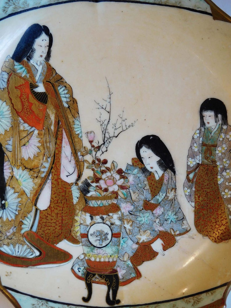 Antique Japanese Empress Dowager Imperial Family Kado Kutani Dish 皇室太后華道九谷焼