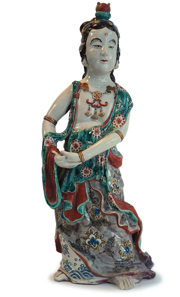 Kannon Bosatsu Antique Japanese Saiko Kutani Porcelain Buddha Statue 再興九谷焼觀音