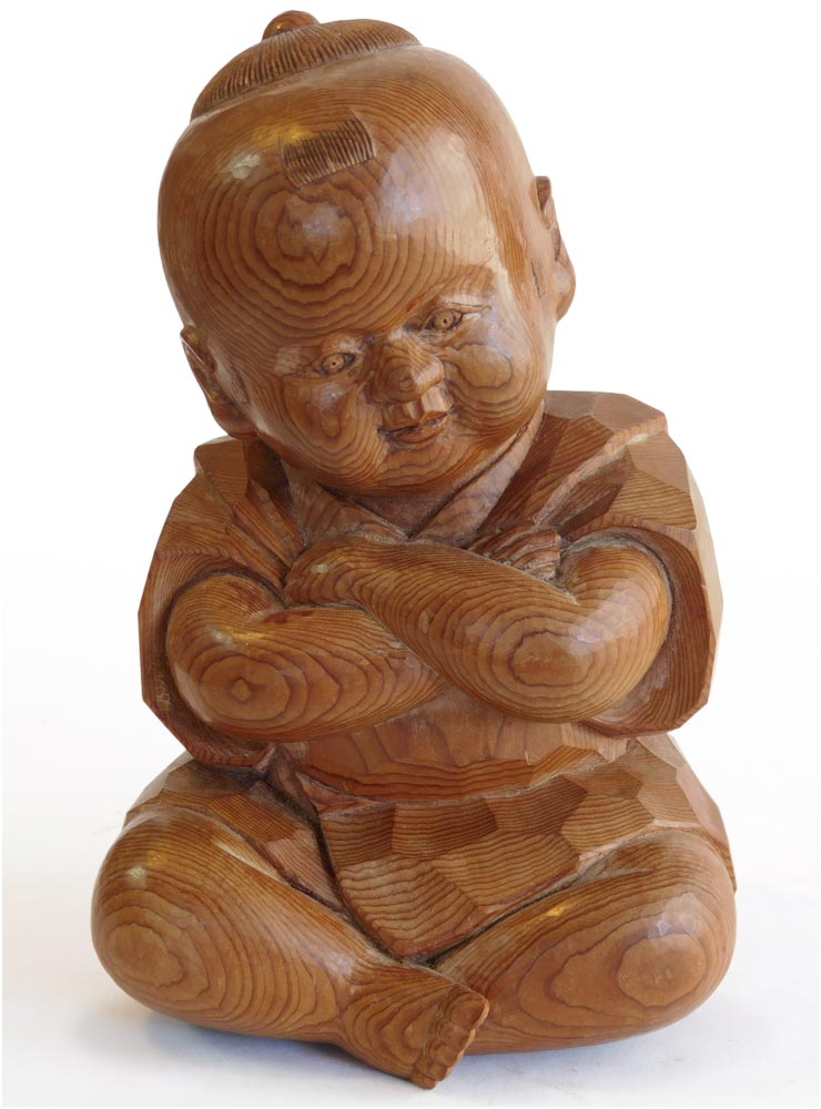 Vintage Japanese Carved Karako Wonder Boy Baby Buddha Wood Okimono Statue 小佛童子