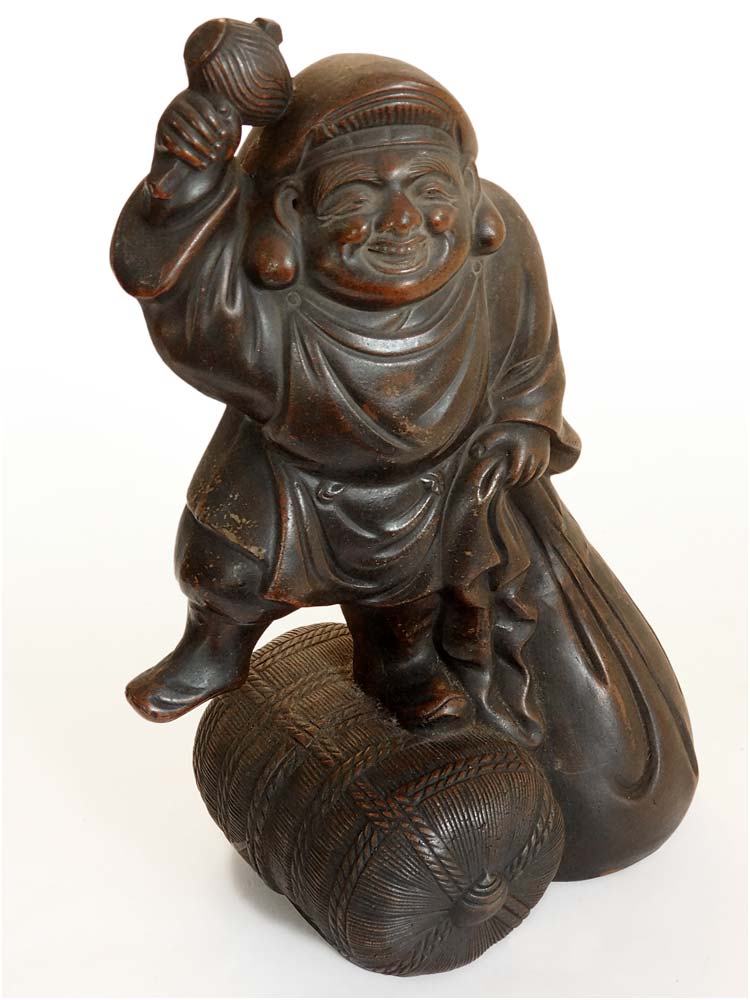 God of Wealth Daikoku Bizen Yaki Antique Japanese Ceramic Okimono Statue 大黒天置物