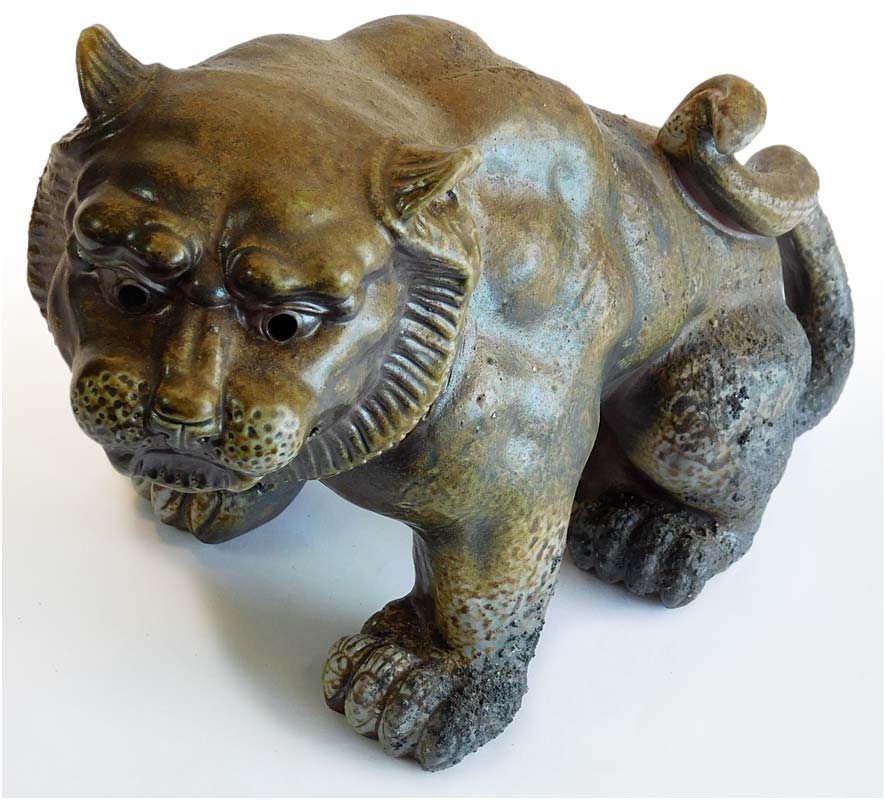 Vintage Bizen Yaki Mythic Creature Nue Japanese Pottery Tiger Signed Shunkoen 備前焼春光苑