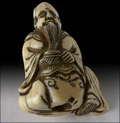 Sennin Wine Jug Netsuke 