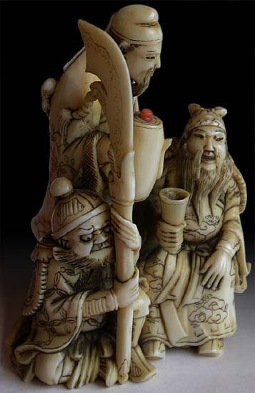 Three Heros Netsuke front rt