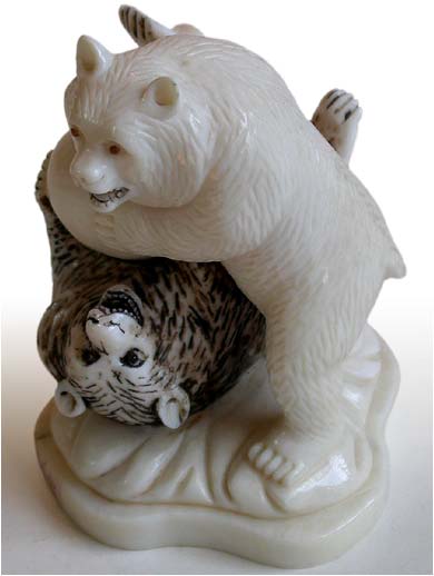 Wrestling Bears Netsuke