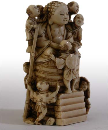 Nine Men Cleaning Buddha Netsuke rt