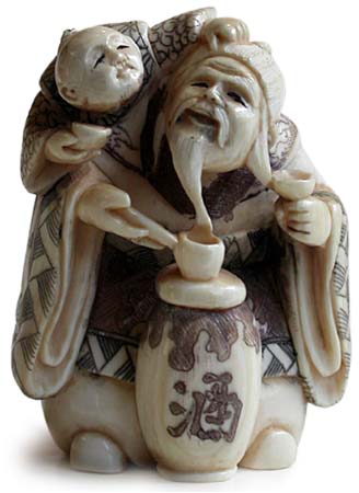 Shojo Karako Drinking Netsuke 