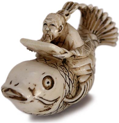Kinko Sennin On Carp Netsuke