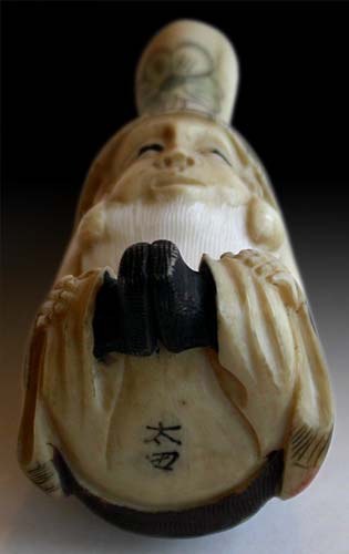 Leprechaun Fukurokuju Netsuke Signed Taidan