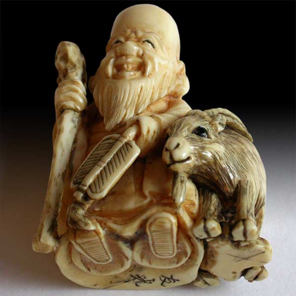 Fukurokuju Netsuke Sig Tomomitsu