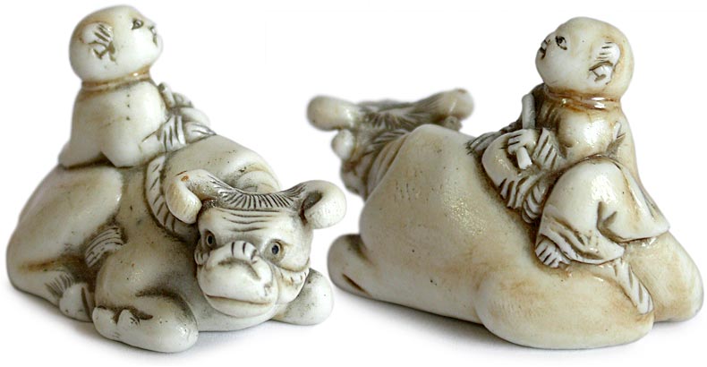 Cowherd Hirado Pocelain Netsuke