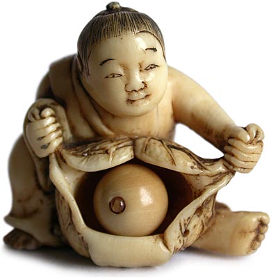 Benkei Stealing Bell Netsuke 