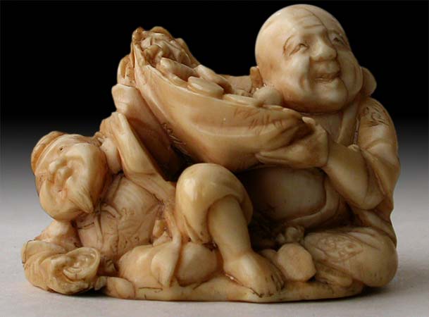 Hotei Daikoku Sag of Gold netsuke