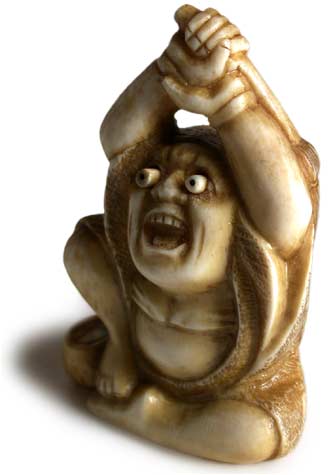 Howling Daruma Trick Netsuke