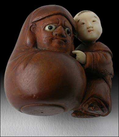 Daruma Karako Ivory Wood Netsuke