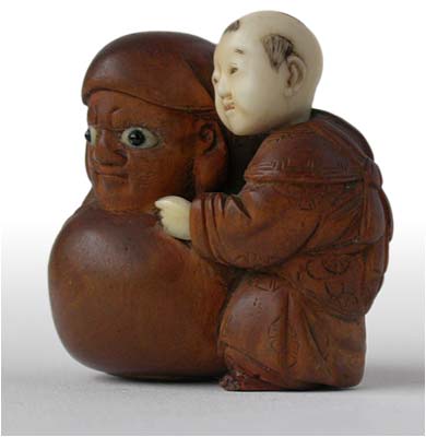 Karako Daruma Ivory Wood Netsuke