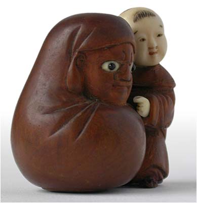 Karako Daruma Ivory Wood Netsuke