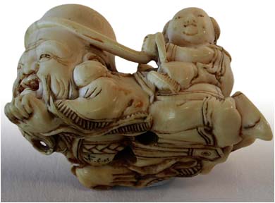 Karako On Fukurokuju Netsuke Sig Shounsai