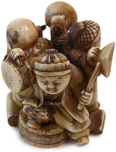 Three Karako Sumo Netsuke