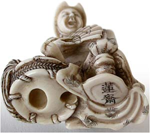 Shishimai Netsuke Signed Rensai