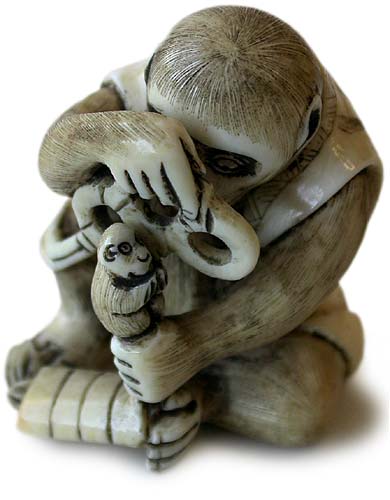 Netsuke Connoisseur Monkey Signed Masanao